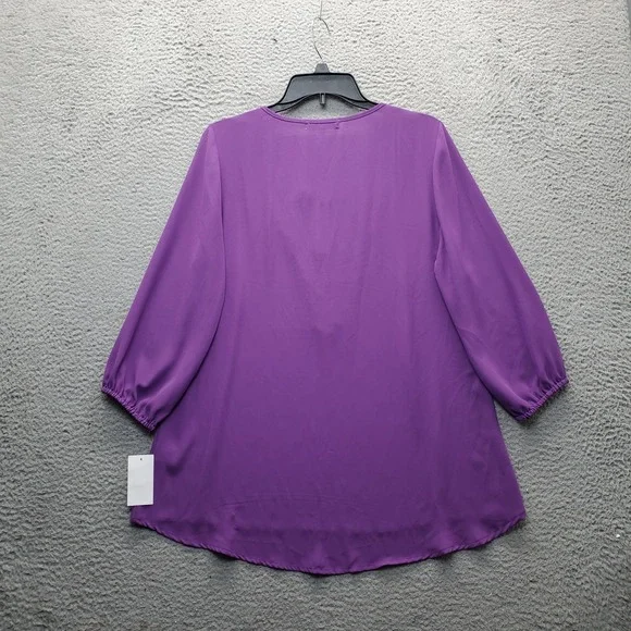 Indigo Rose Tunic Top Women Medium Purple Balloon Sleeve Crochet Lace Scoop Neck - Picture 2 of 9